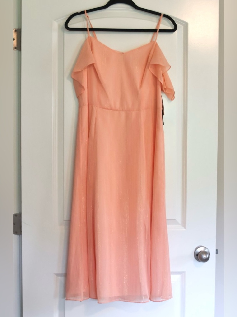 Halston Peach Metallic Cold Shoulder Midi Dress Size 12 NWT
